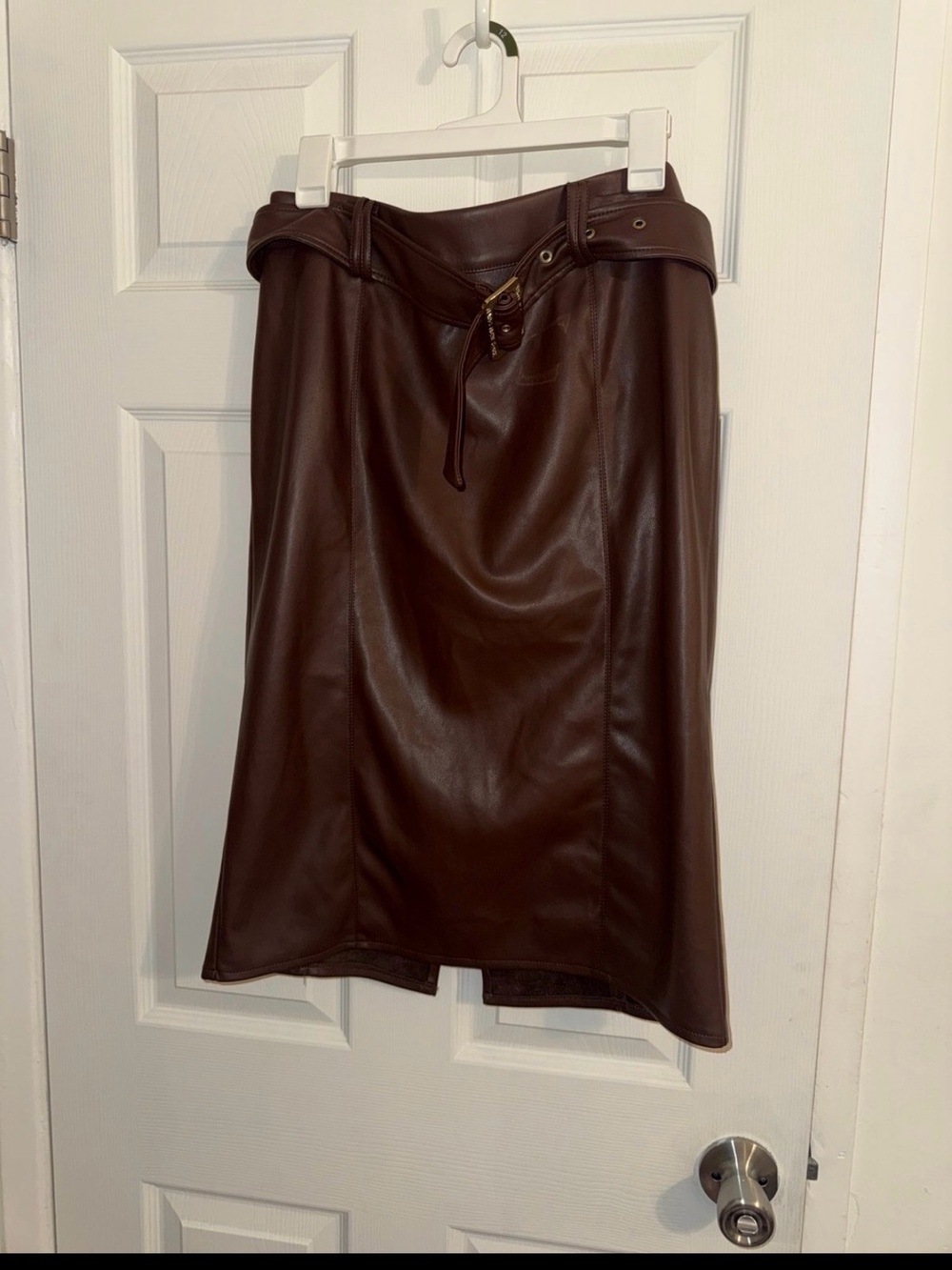 Marc New York Dark Brown Faux Leather Pencil Skirt with Belt Detail - Picture 1 of 4